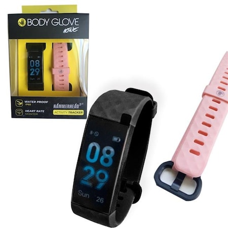 Body Glove Surge Body Glove BGTR035BK-PK-SET Body Glove Activty & Fitness Tracker & Heart Rate Monitor with Alternative Colored Extra Strap; Black Watch with Pink extra strap BGTR035BK-PK-SET